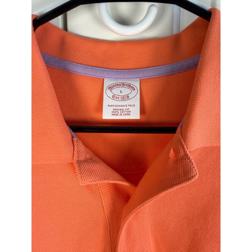 Brooks Brothers Mens Performance Polo Shirt Original Fit Orange Cotton Large - Picture 3 of 3